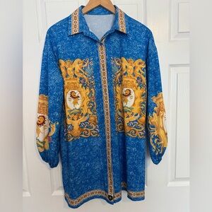 Boutique Blue Baroque Inspired Beach Cover Up/Tunic/Resort Wear Swim Cover-M